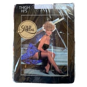 NWT Vintage 80s Gold Medal White Thigh HI’s Stockings